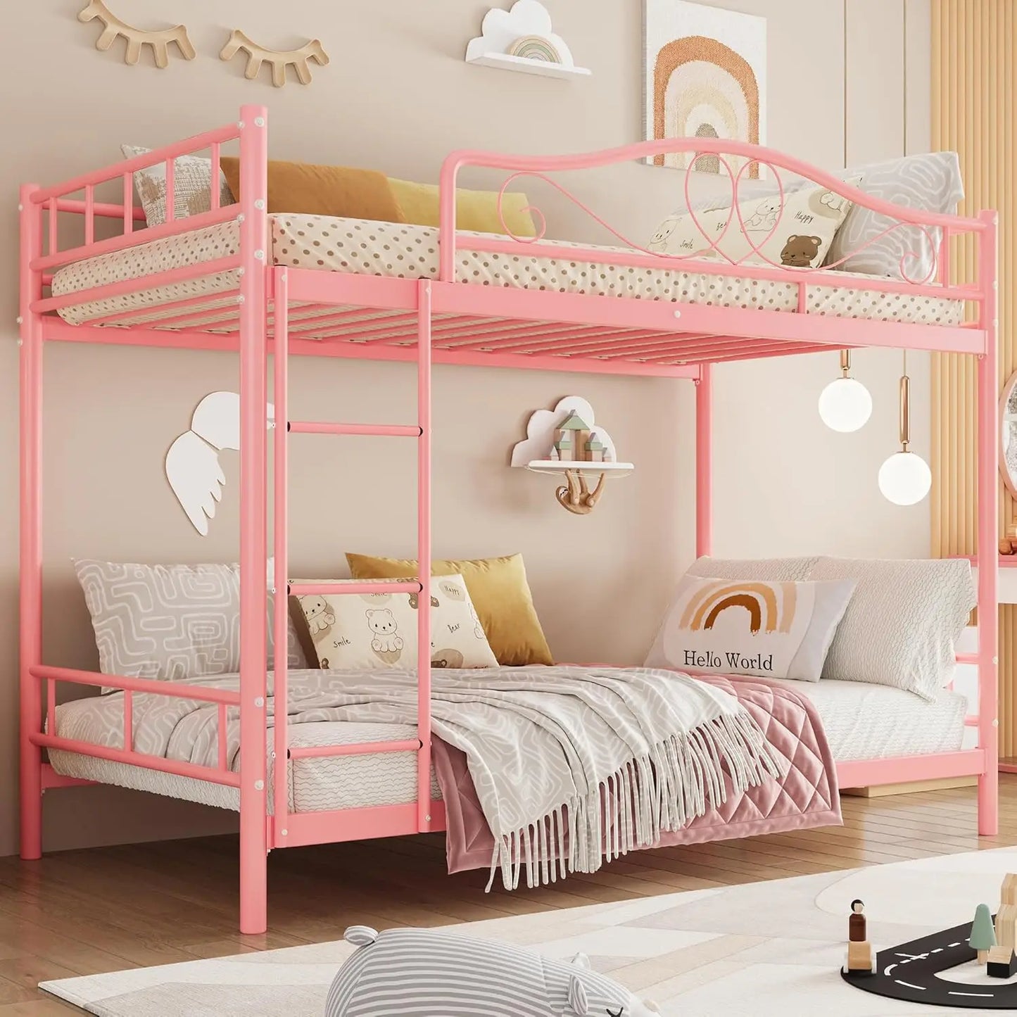 Bunk Bed Twin Over Twin with Ladder & Full Safety Guardrail, Heavy Duty Metal Twin Over Twin Bunk Bed 400 Lbs Load Capacity, Space-Saving, Noise Free, No Box Spring Needed, Easy Assembly, P