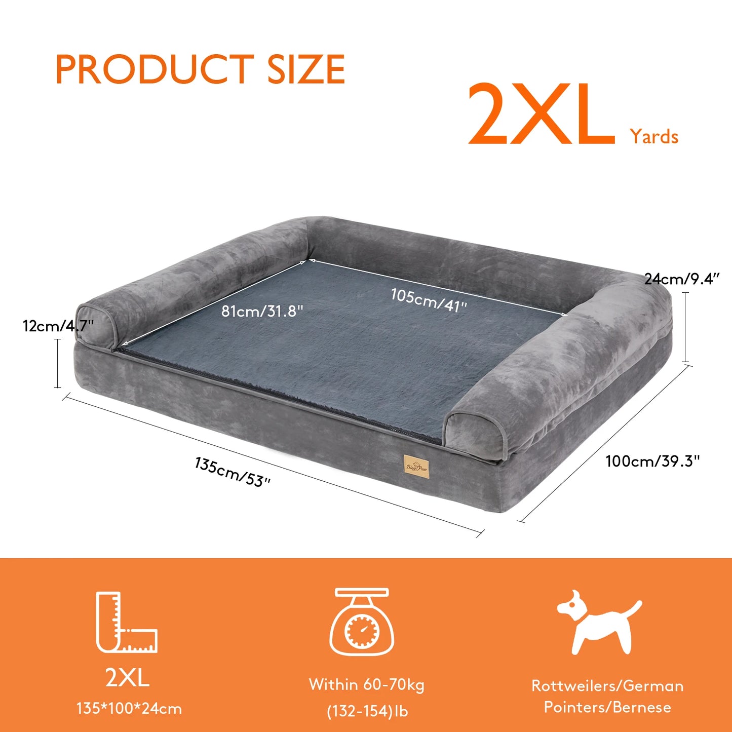 Extra Large Orthopedic Dog Bed with Removable Washable Cover Soft Sponge Foam Cushion