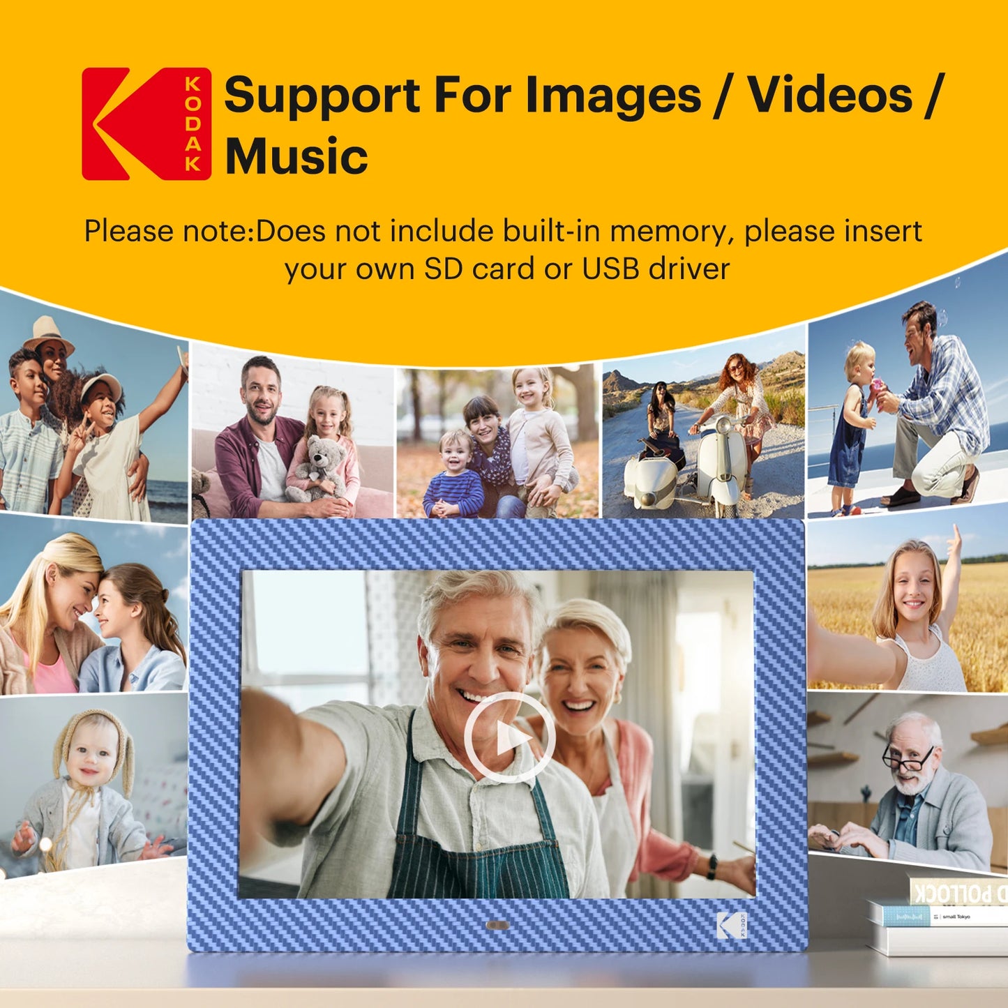 Kodak 10.1 Inch Electronic Picture Frame HD 1280*800 Display with Remote Music Video Player Calendar Clock for Room Decor