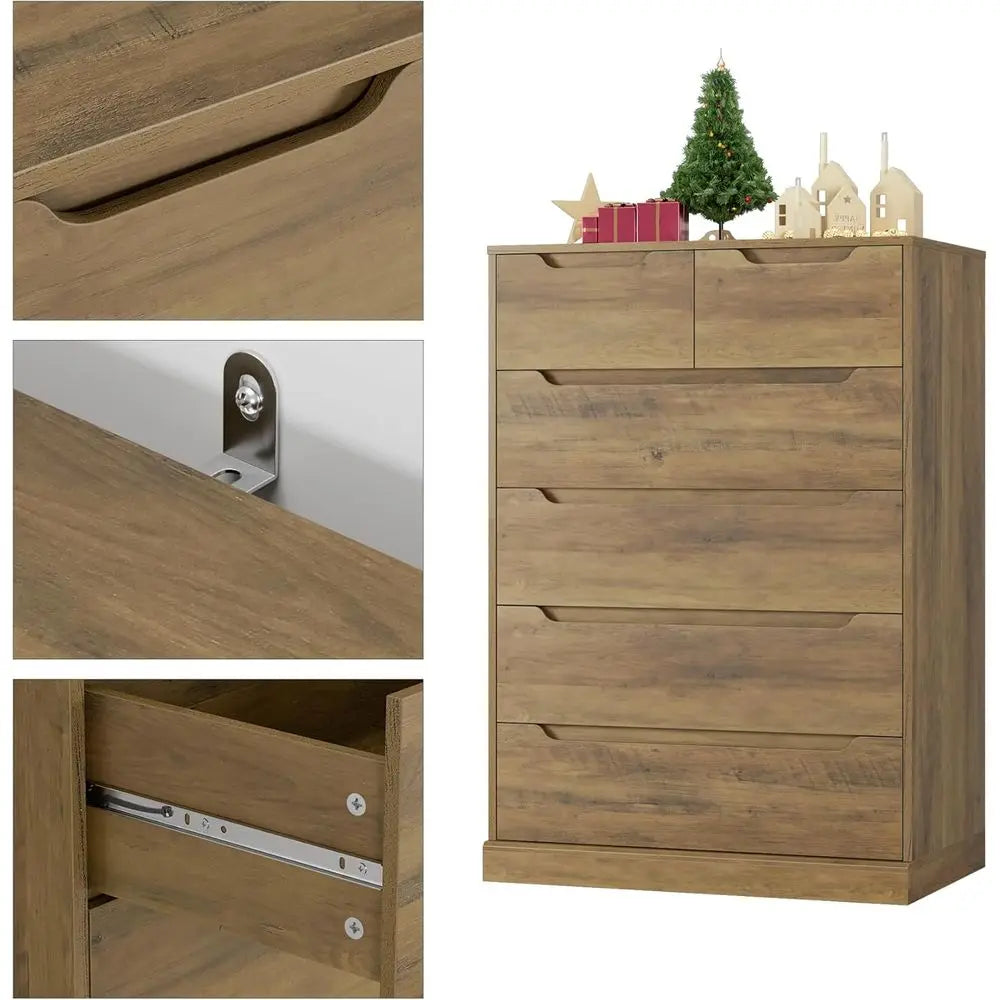 Large Rustic Brown Storage Chest with Cut-Out Handles for Bedroom, Tall Chest with Storage, Accent Storage Cabinet