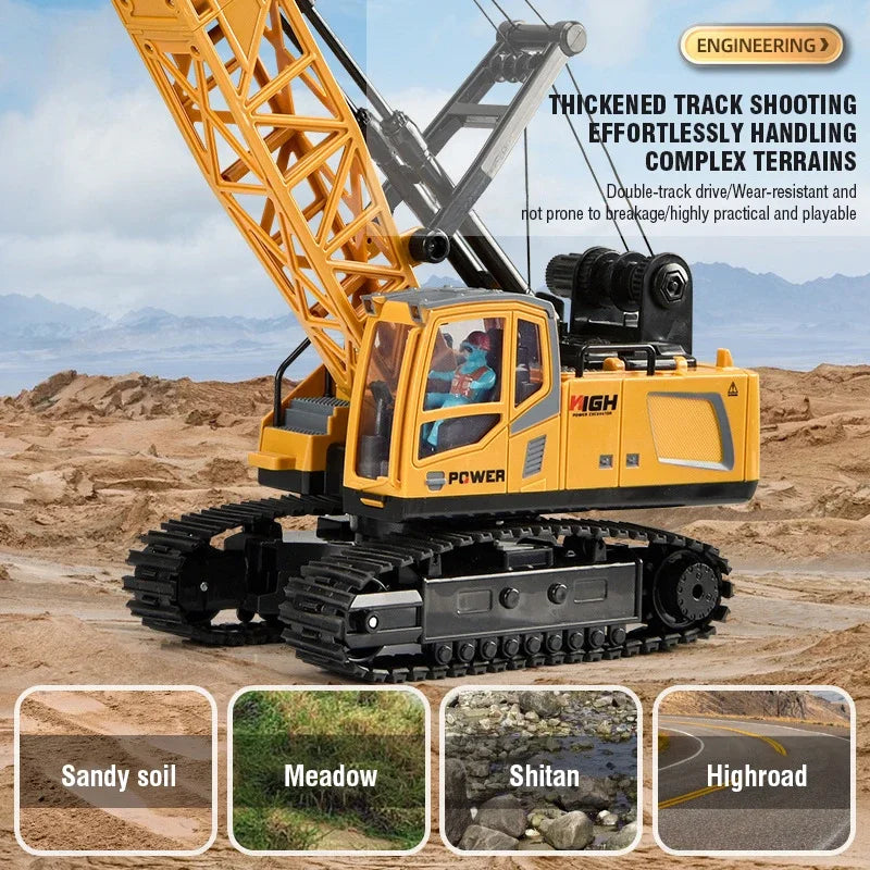 RC Crane Tractor 2.4G 15/13/11/9CH Children Electric Alloy Arm Remote Control Truck Engineering Vehicle Electric Spray Xmas Gift