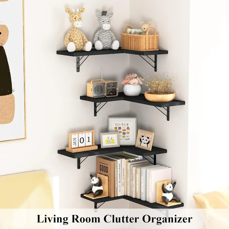 Corner Shelf Wall Mounted Floating Wall Shelves for Storage Rustic Wood Hanging Shelves for Display Bathroom