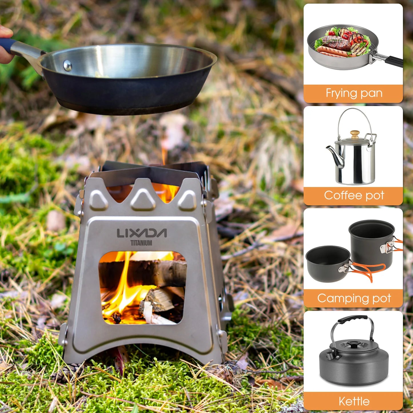 Lixada Compact Folding Titanium Wood Stove for Outdoor Camping Cooking Picnic Wood Burner camping accessories and equipment