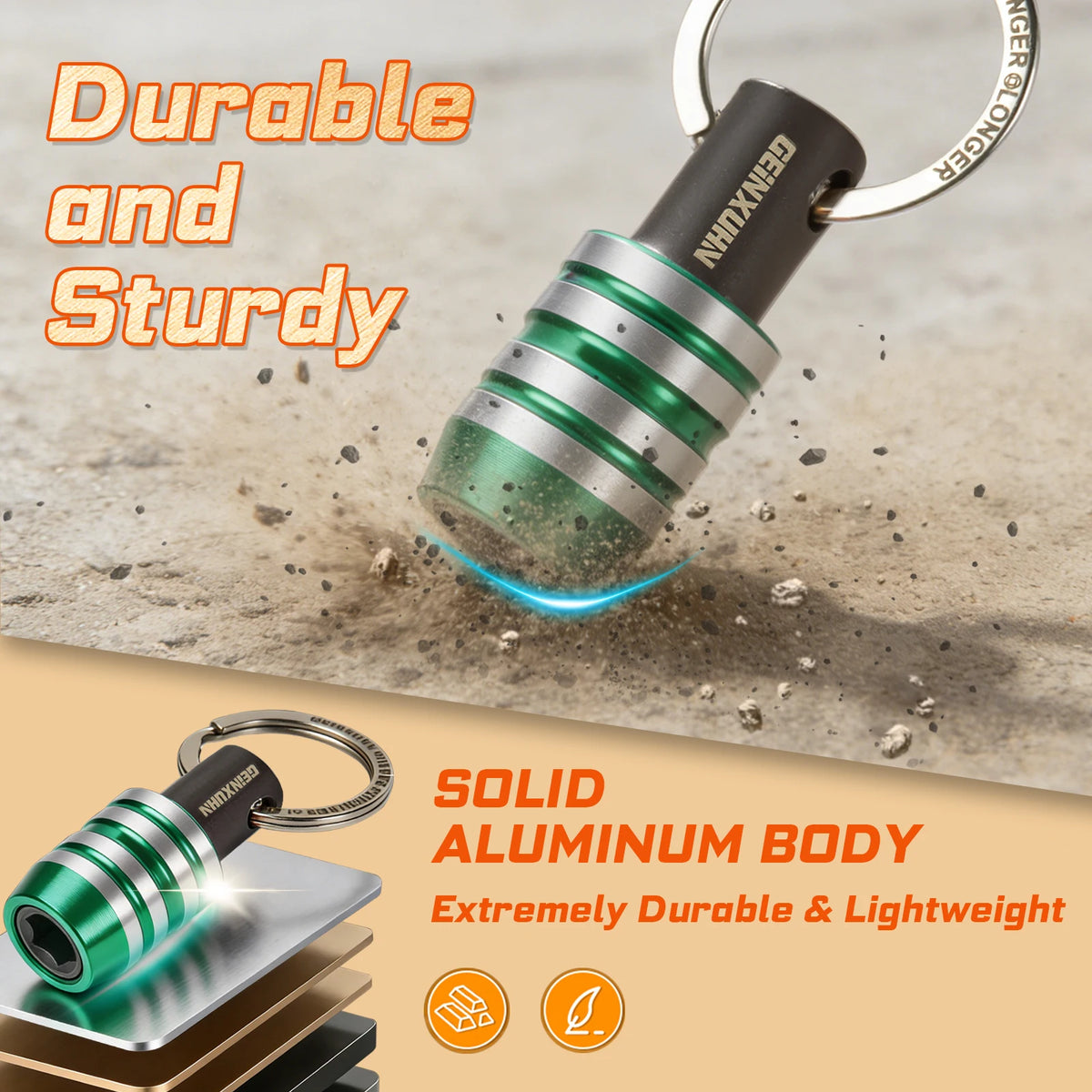 Geinxurn Keychain Bit Holder Set, 1/4 Inch Hex Shank One Touch Double Lock Magnetic Aluminum Quick Change Mini Bit Extension Rod