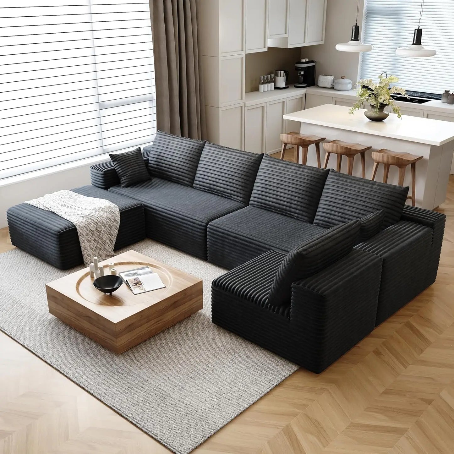 Cloud Style Modular Reclining Sectional Sofa With Fluffy Cushions