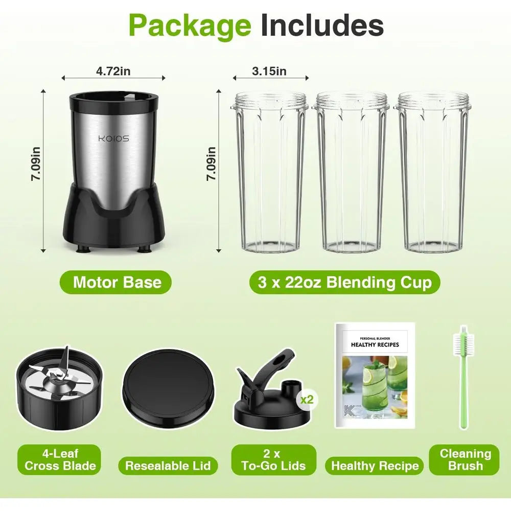 Blender with 3 x 22oz To-go Cups, 22000 RPM Detachable Blade Countertop Blenders or Kitchen. Ideal for Food, Protein Shakes, Ice