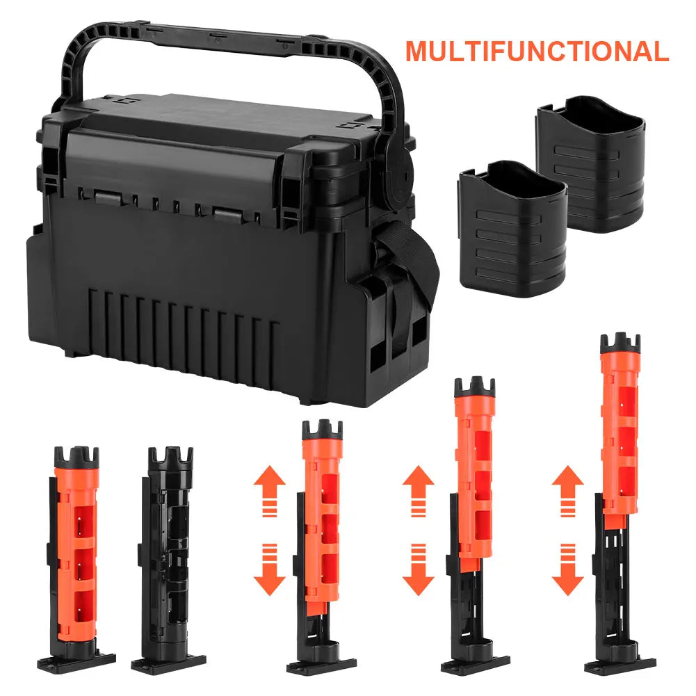 2 Tier Fishing Tackle Box Fishing Gear Box with Cup & Rod Holder Fishing Tackle Storage Box Fishing Tool Box Fishing Accessories