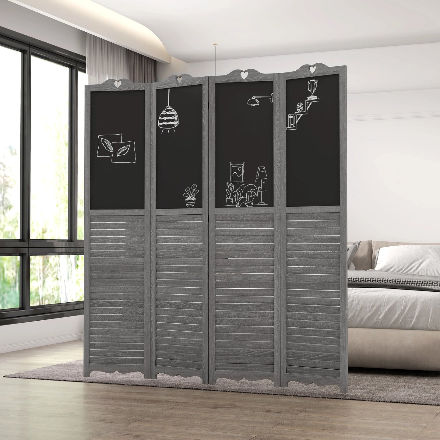 4-Panel Folding Room Partition Divider Wall, Privacy Screen Gray