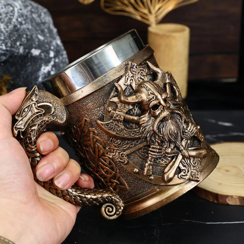 Viking Dragon Head Medieval Nordic Style 3D Resin Stainless Steel Beer Mug Home Desk Decoration Collectible Gift For Men