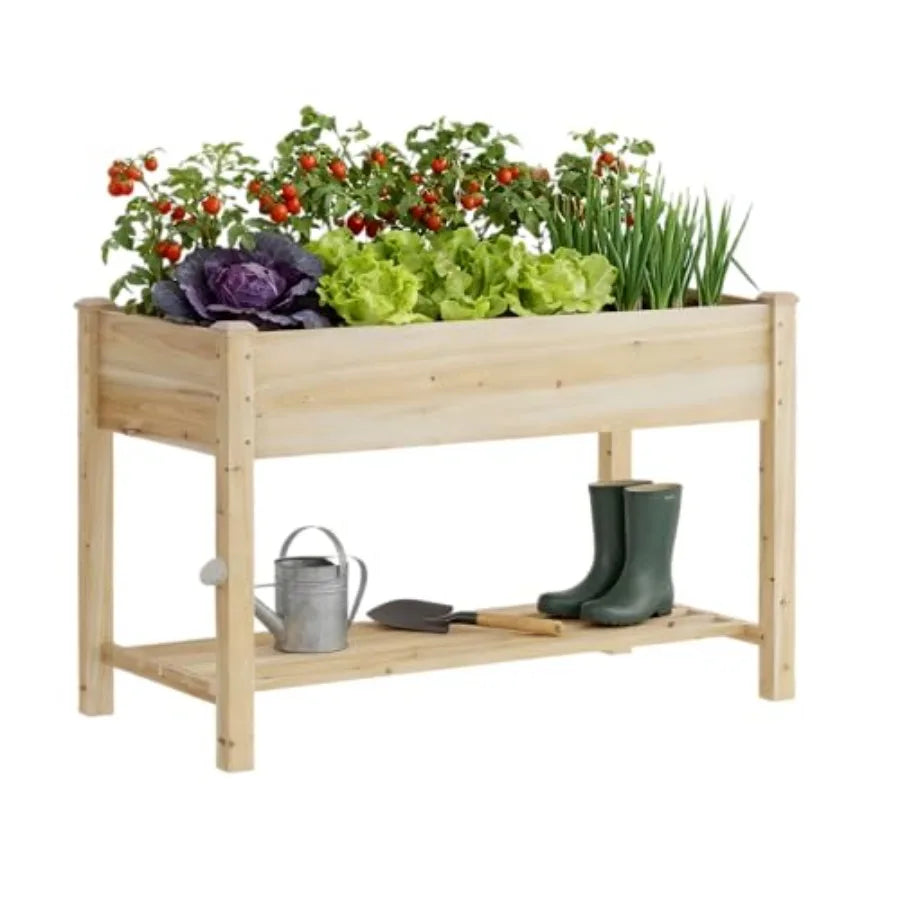 Raised Garden Bed Planter Box with Storage Shelf Elevated Wooden Planter Box with Legs Garden Planter for Backyard Patio Balcon