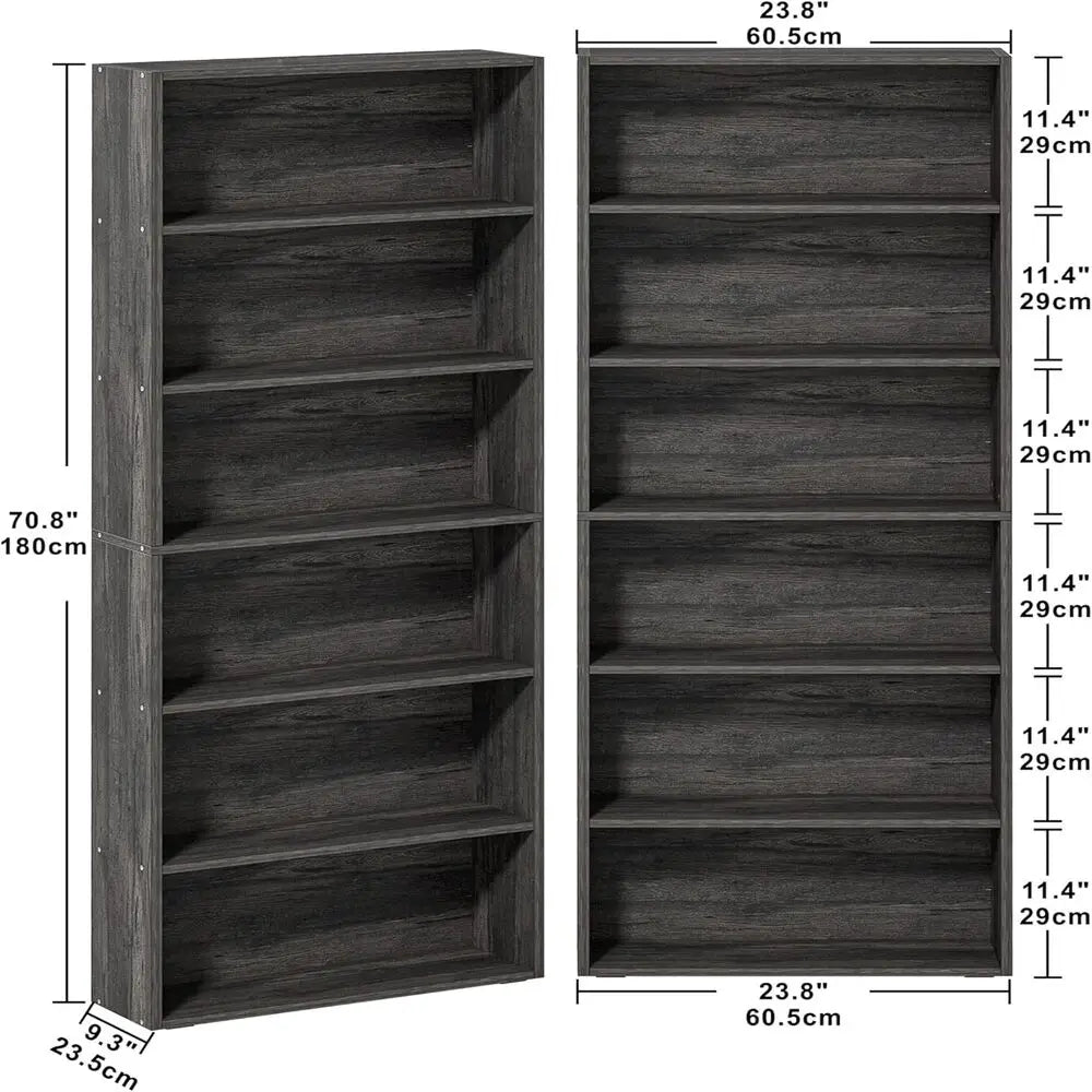 IRONCK 6-Tier Bookcase Set of 2, 70" Height Floor Standing Display Storage Shelves for Home, Office, Living Room, Bedroom