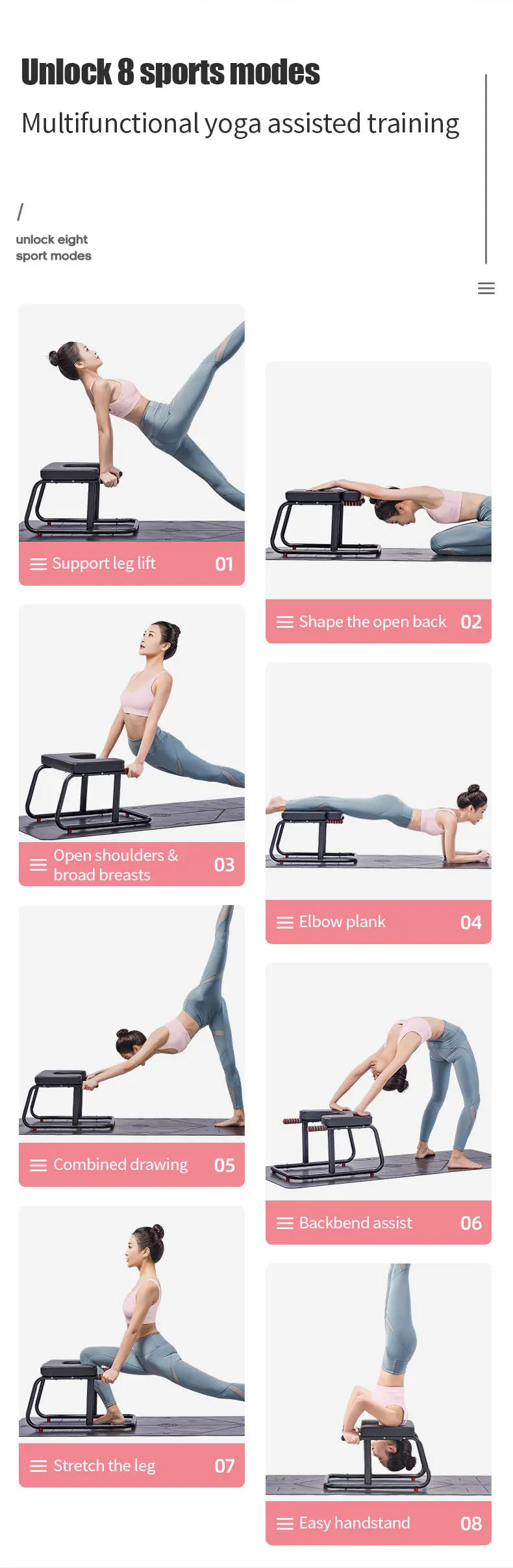 Home multifunctional inverted stool, double armrest yoga headrest bench, vertical yoga chair for balance training