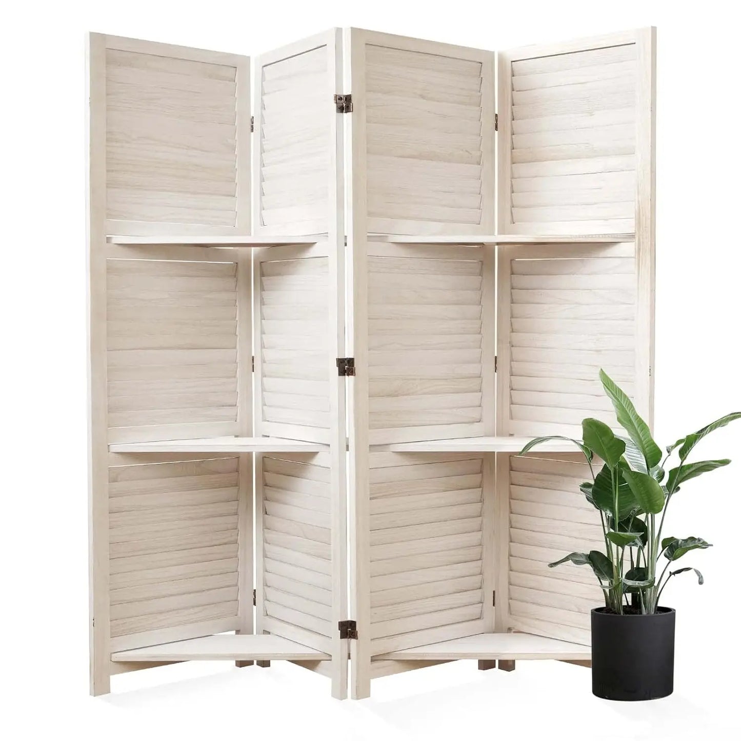 Partition Room Dividers, 67 * 51inch Folding Wood Privacy Screen with Three Display Shelves Suitable for Home, Customized