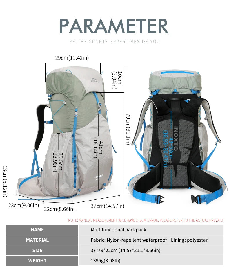 55L Internal Frame Waterproof Hiking Camping Backpack with Rain Cover, Large Lightweight Travel Daypack Rucksack for Climbing