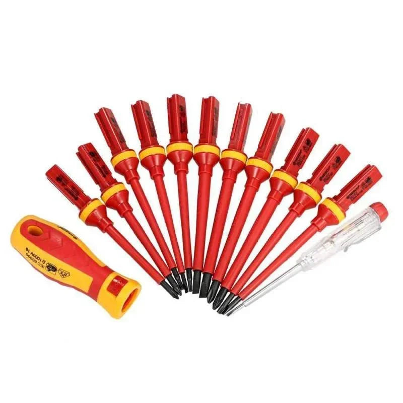 13/15pcs 1000V Electrician Repair Tools Kit Changeable Insulated Screwdrivers Set Magnetic Slotted Bits Repair Tool Electrician