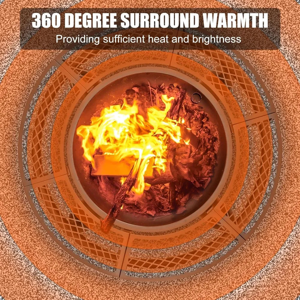47 Inch Outdoor Fire Pit with 2 Grills, Extra Large BBQ Firepits for Outside, Metal Round Fire pits with Lid&Fire Poker,3 in 1 W