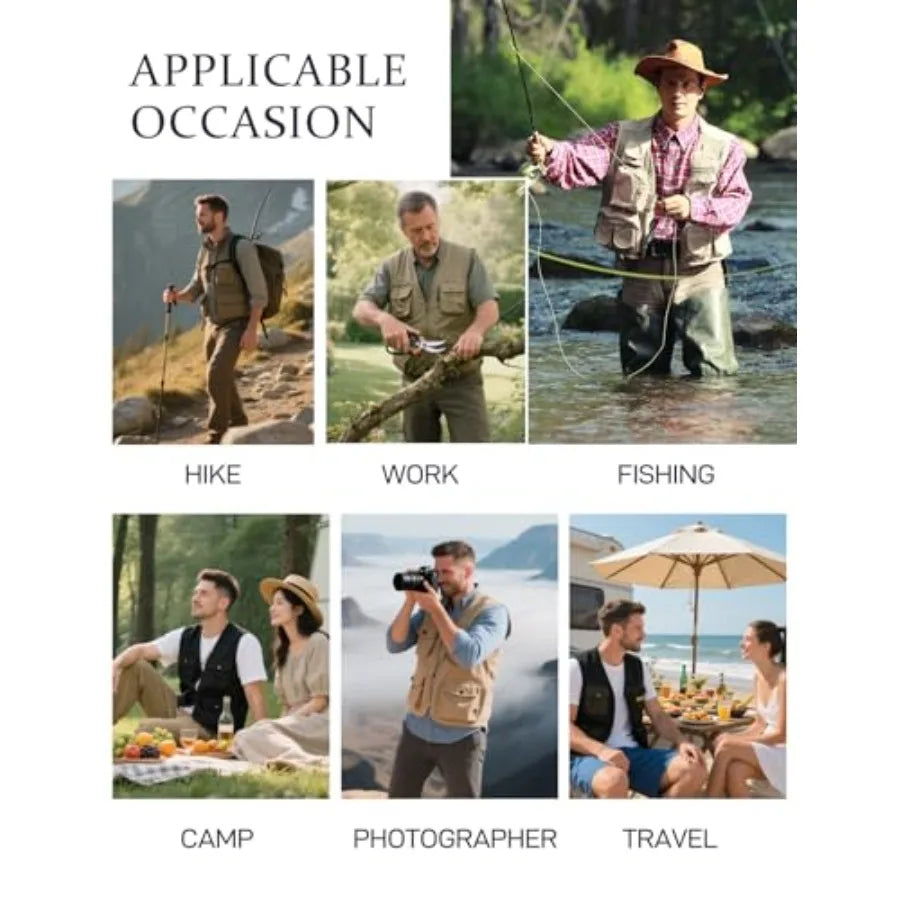 Men's Fishing Vest Utility Lightweight Outdoor Travel Safari Photo Cargo Vest with 16 Pockets