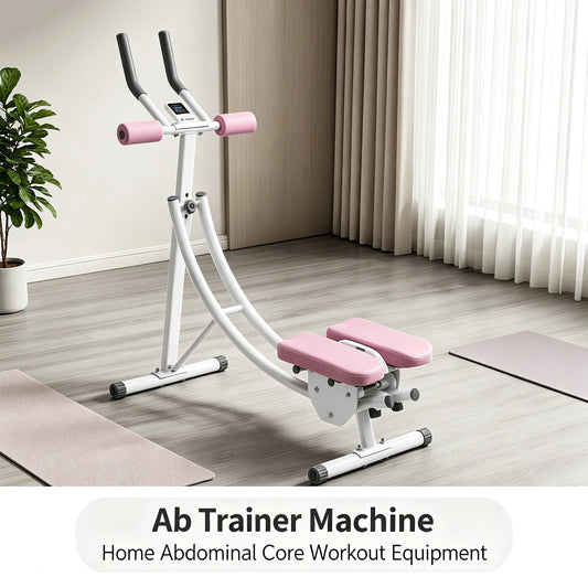 Ab Trainer Machine with LED Display, 3-Level Adjustable Abdominal Workout Equipment with Dual Arc Track, Foldable Core Trainer for Home Gym, Pink