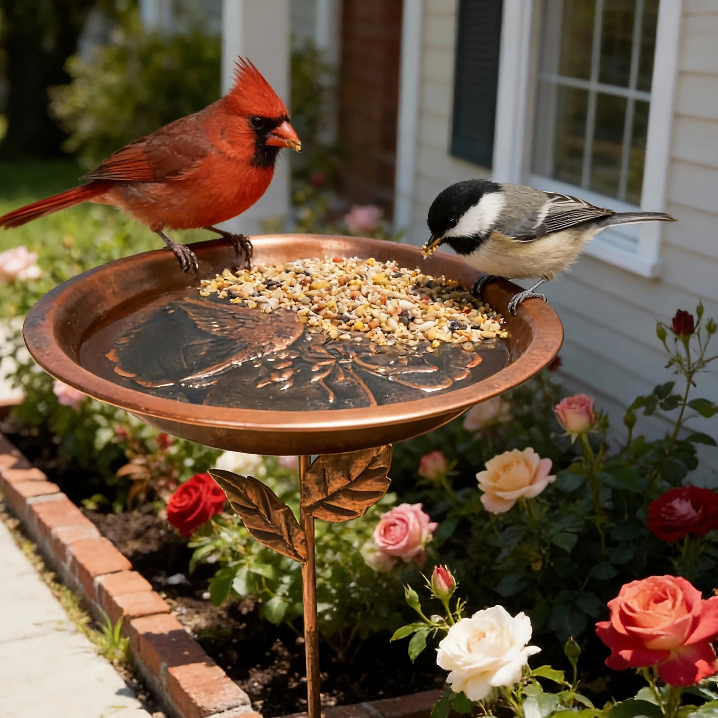 31-inch Outdoor Bird Bath 13'' Rustproof Vintage Iron Bird Feeder Waterer for Chickens Cardinals And Humming Birds Chicken Coop