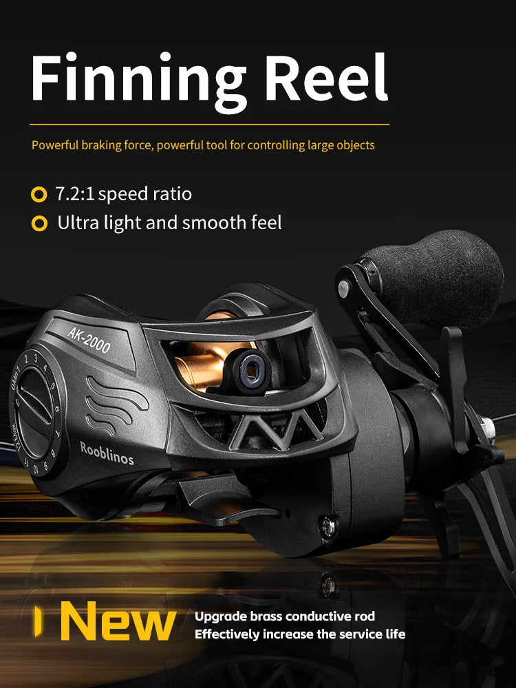 ROOBLINOS AK2000 Baitcasting Reel 7.2:1 High Speed Gear Ratio Aluminum Spool Smooth Powerful Fishing Wheel for Freshwater Saltwa