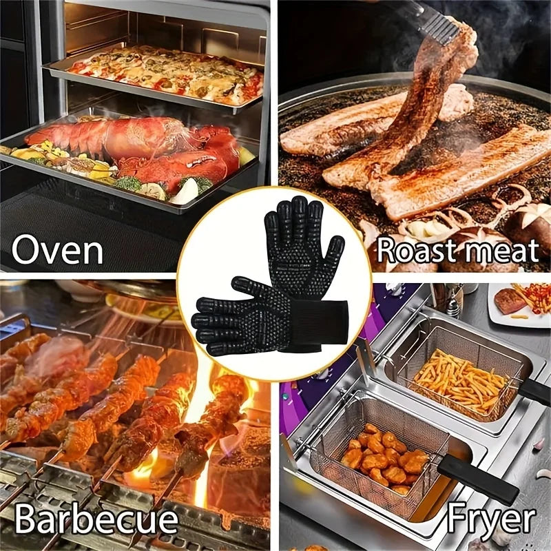 1pc BBQ gloves, high temperature 500-800 degrees flame retardant silicone heat insulation, heat resistant microwave oven gloves