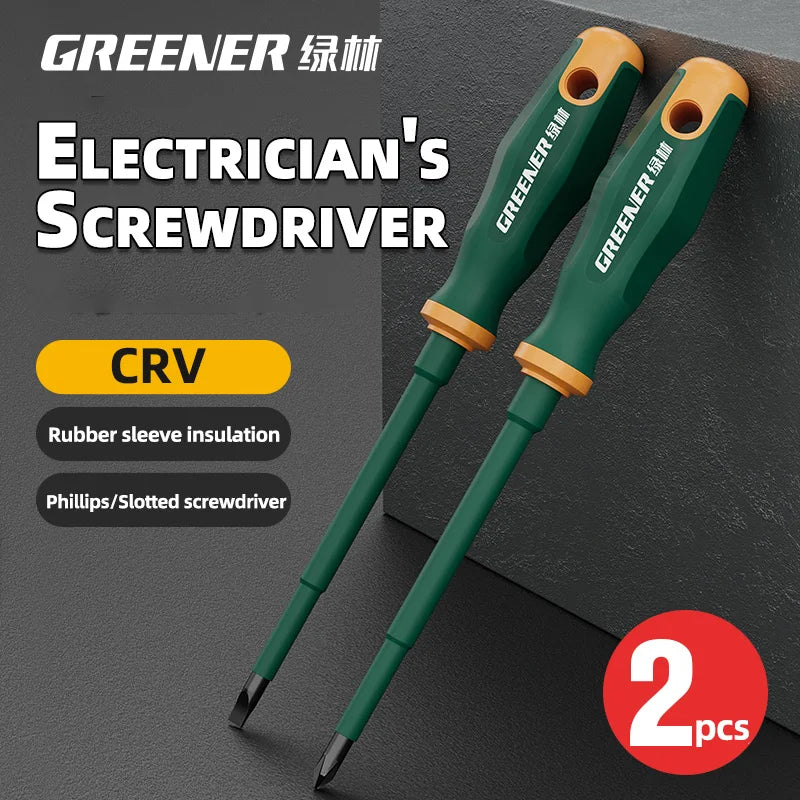 GREENERY Insulated Electrician Screwdriver Current-Isolate Phillips Flat Driver Magnetic Slotted Cross Screwdrivers for Repair