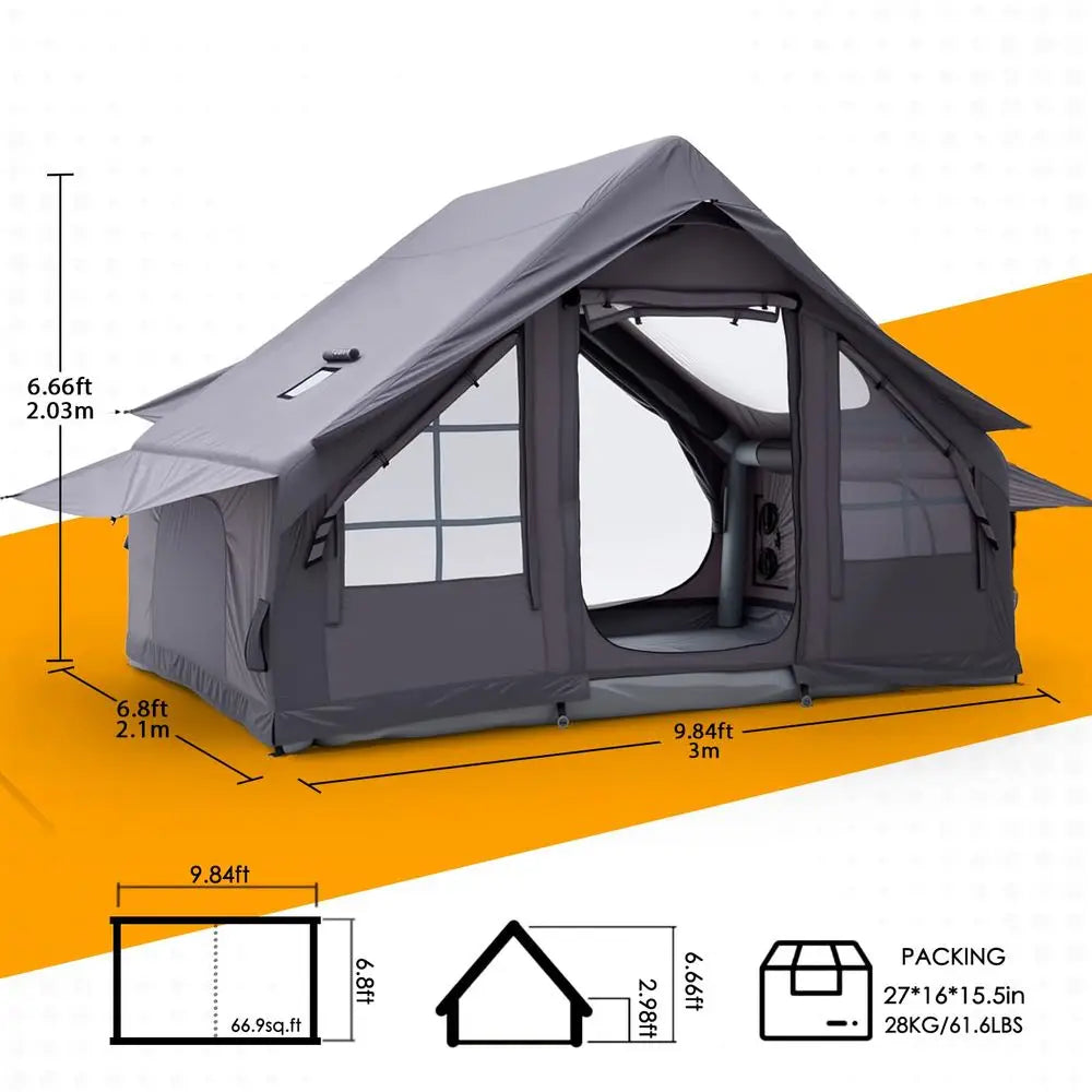 Camping Tent with Electric Air Pump 420D Heavy Duty Oxford 5 Min AutoInflation Panoramic Stargazing Skylight 4 Season Luxury Gl