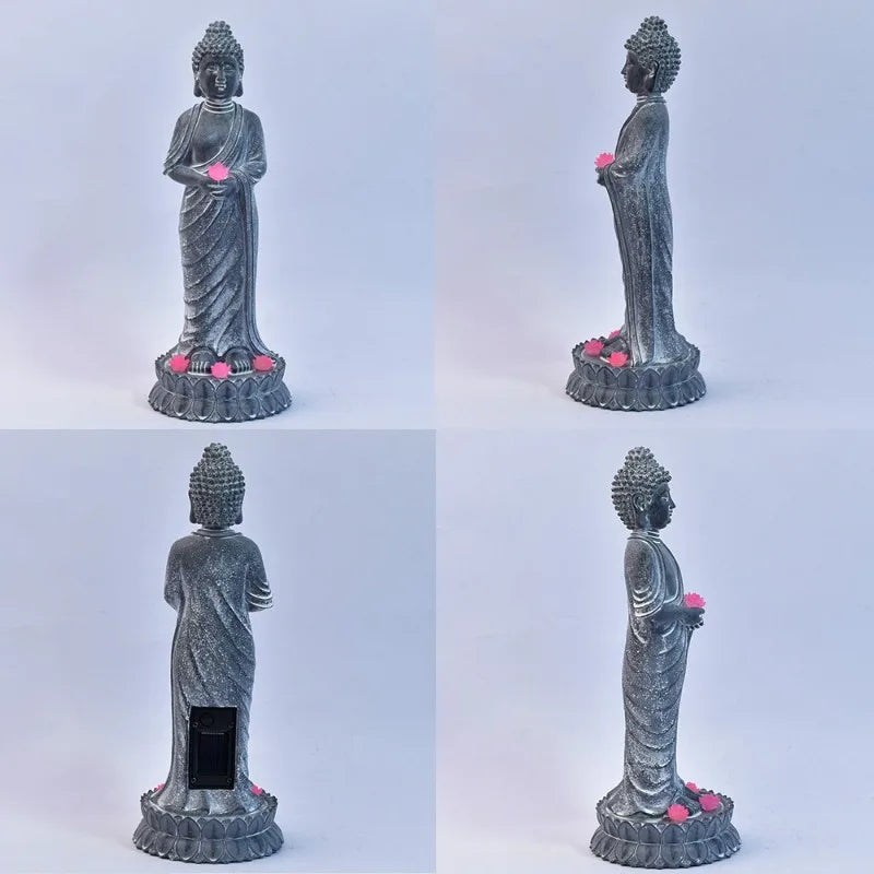 Buddha Figurines, Chinese-style Zen Garden Statues Solar-powered Garden Lights Horticultural Landscape Decorations Resin