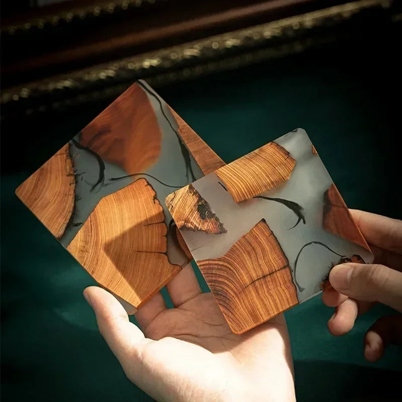 Wood Coasters Set With Epoxy Resin - Modern Coasters With Holder For Drinks, Includes 6 Coasters And Holder