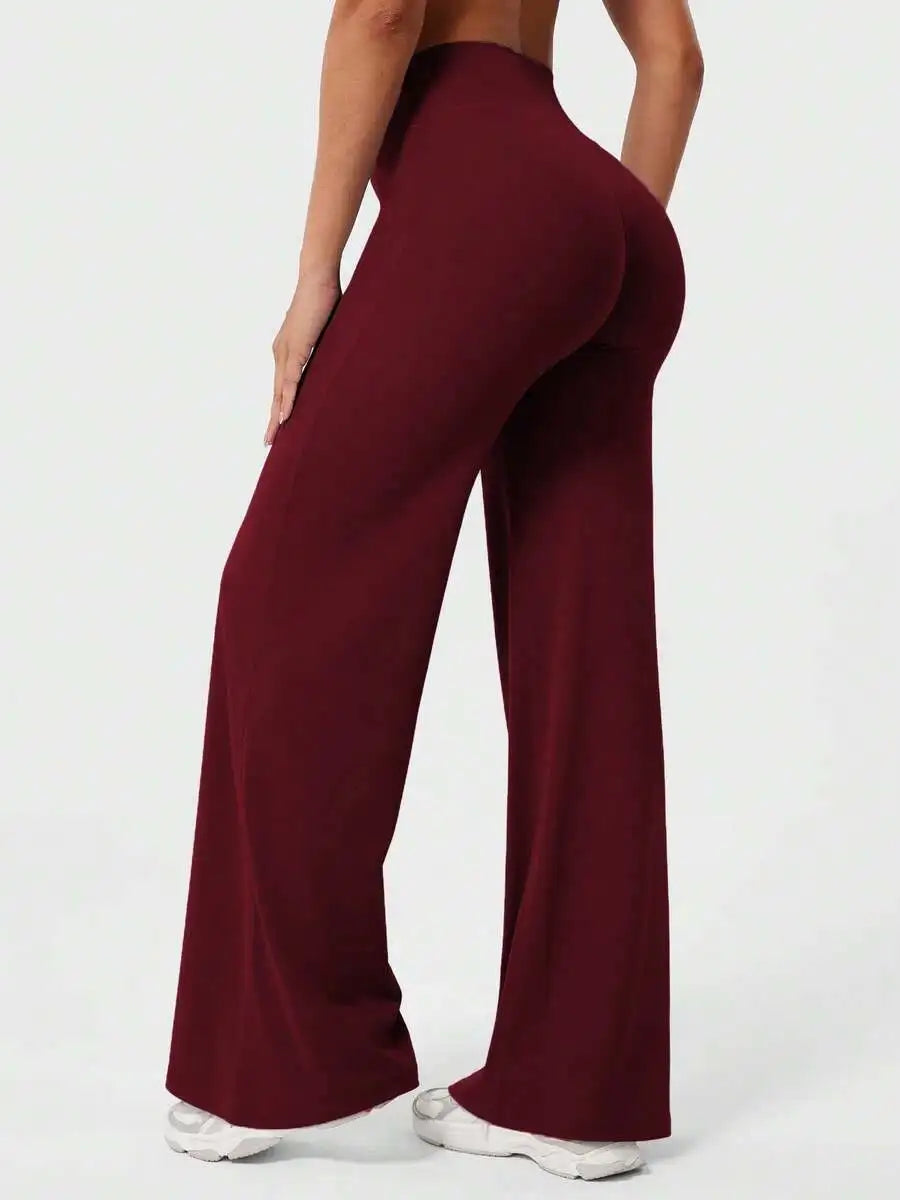 Women's High Waist Wide Leg Pants For Outdoor Exercise, Comfortable Sports Casual Leggings, High Elastic Flare Pants For Commuti