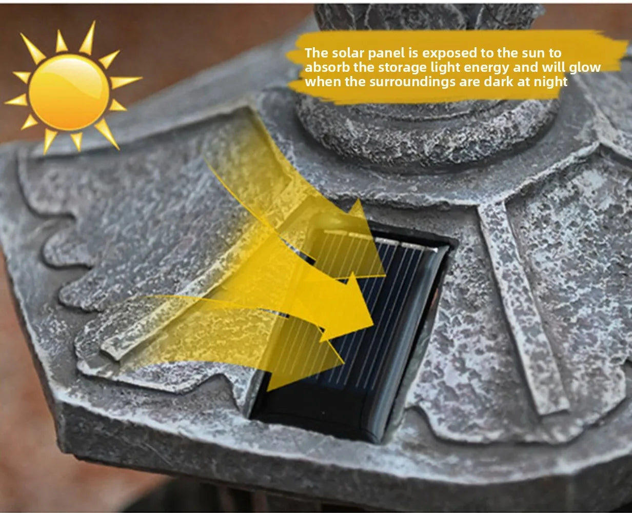 Solar Powered Lamp Garden Accessories Oriental Stone Pagoda Sculpture Zen Palace Lantern Outdoor Light Garden Ornament