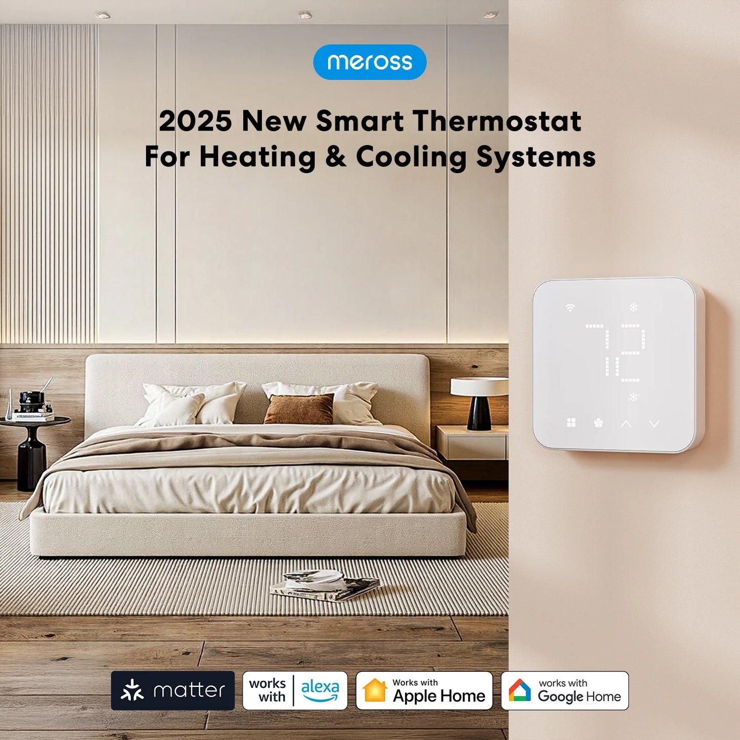 Meross Matter 24V WiFi Thermostat for Heating and Cooling