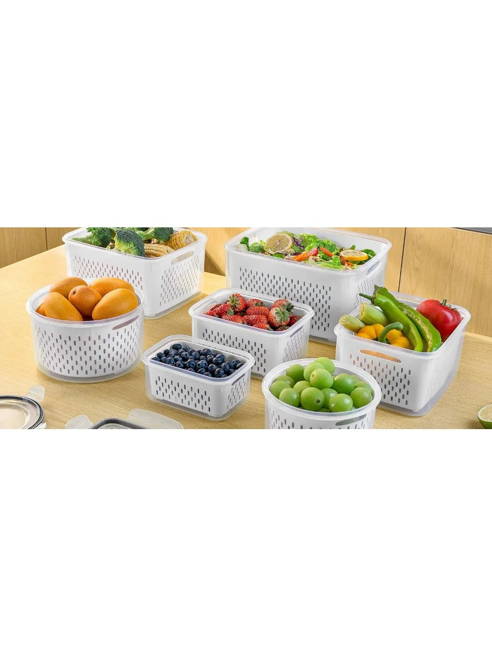6pcs/set Large Capacity Fruit Storage Containers for Fridge with Removable Colander,Keep Berry Fruit Fresh Longer