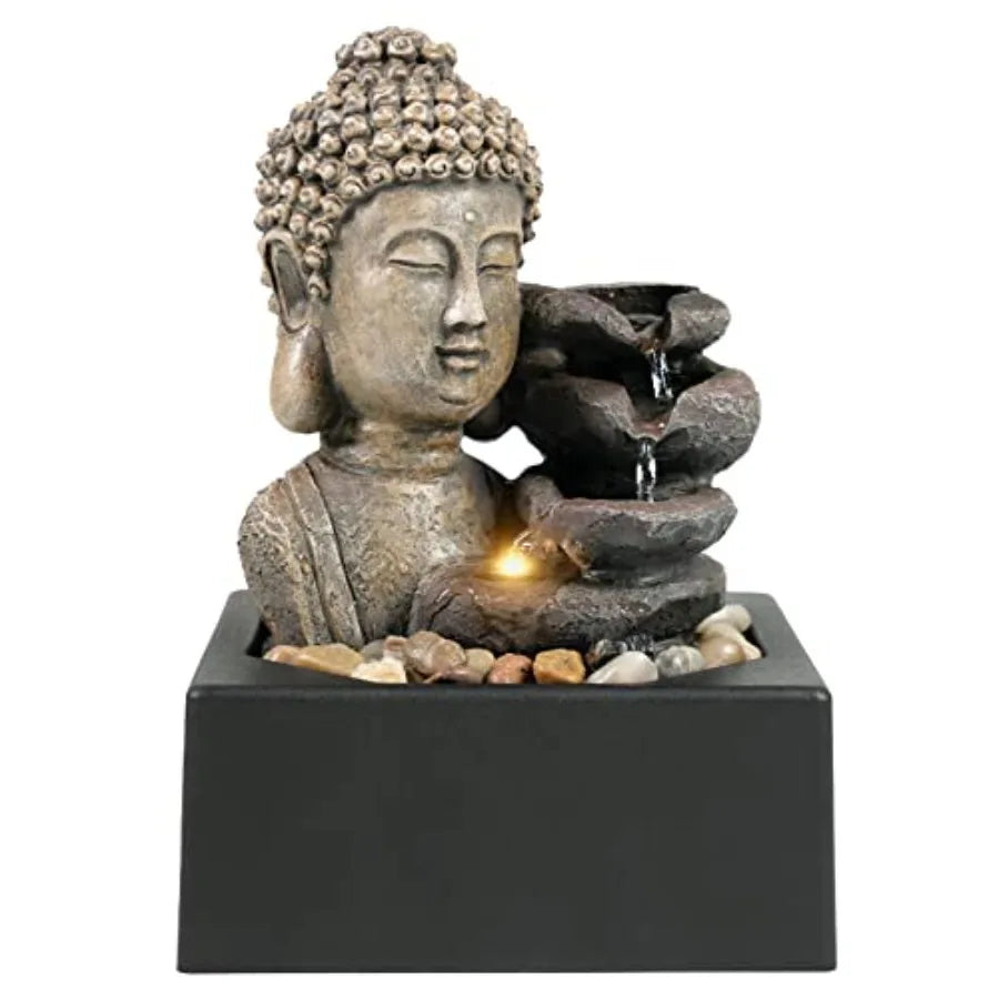 Tabletop Water Fountain Zen Meditation Indoor Waterfall Fountain Heart Shape Decoration with LED Light for Home Office Bedroom