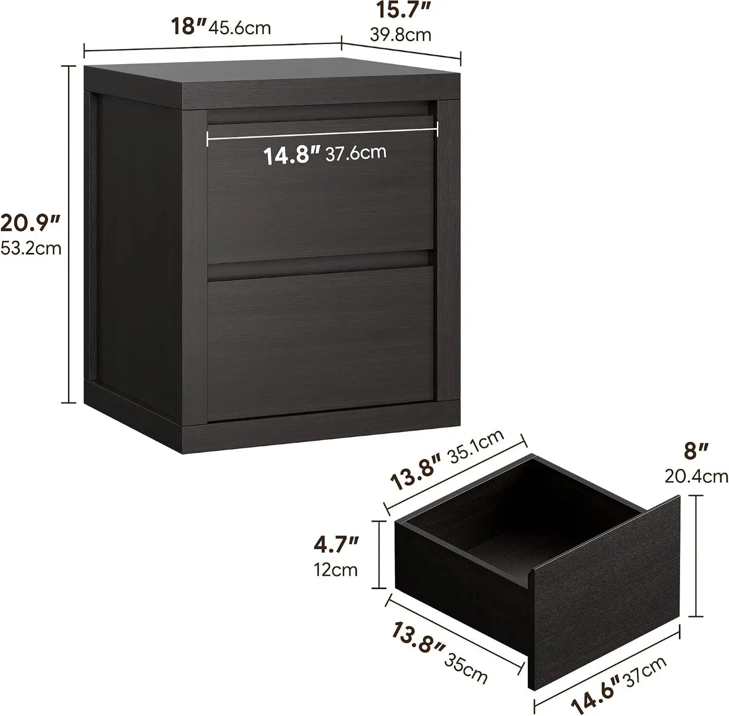 Set of 2 Wooden Nightstands With 2 Handle-Free Storage Drawers, Thickened Bedside End Side Table For Bedroom Black Finish