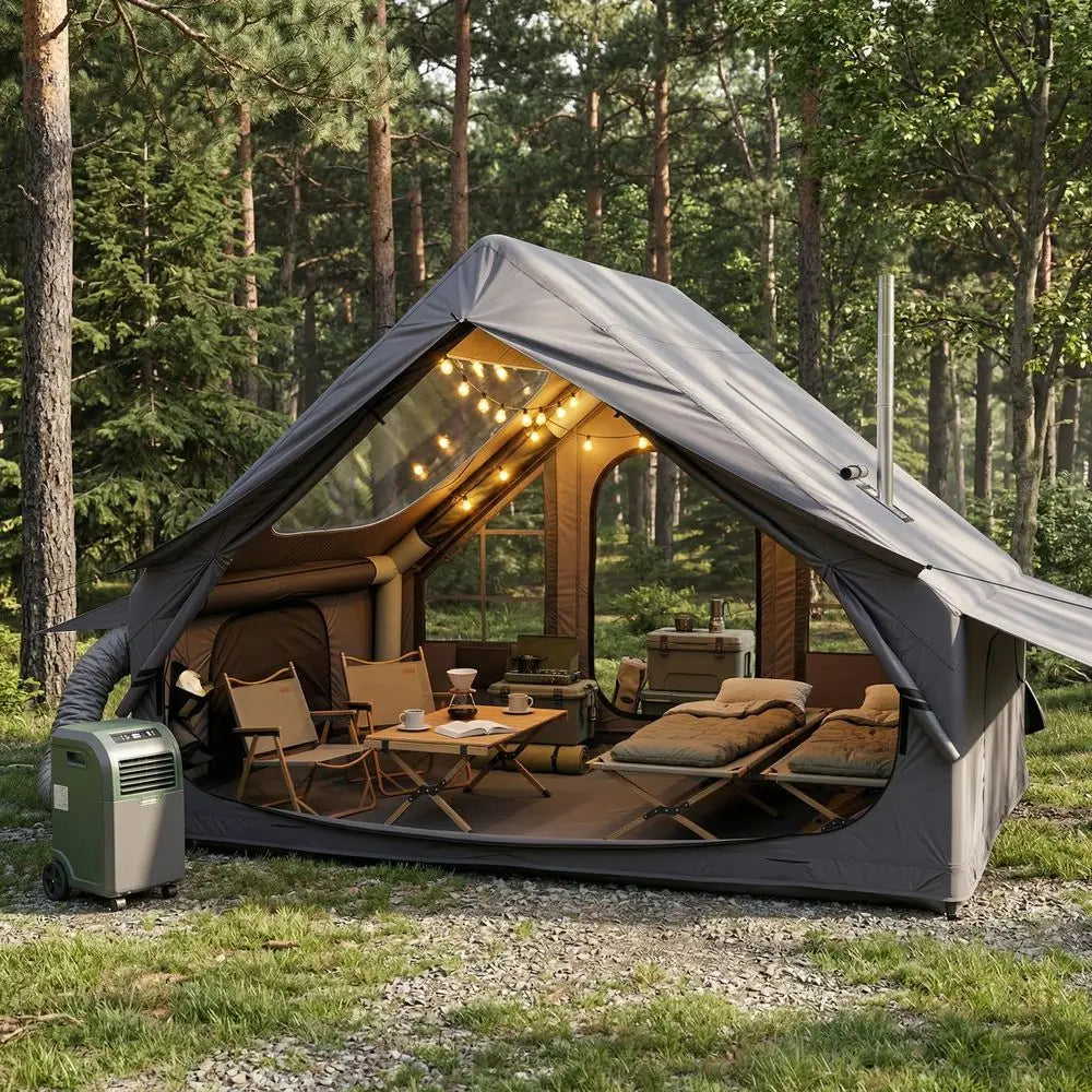 Camping Tent with Electric Air Pump 420D Heavy Duty Oxford 5 Min AutoInflation Panoramic Stargazing Skylight 4 Season Luxury Gl