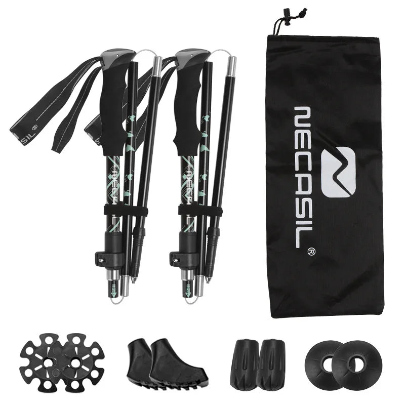 2PCS Ultralight Foldable Trekking Poles Telescopic Nordic Hiking Walking Sticks Portable Outdoor Camping Trail Running Canes