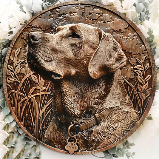 Aluminum Circular Metal Sign Plaque, Engraved Wooden Labrador Retriever Dog Plaque, Wall Art, Home Decor, 8x8Inch, 1Pc