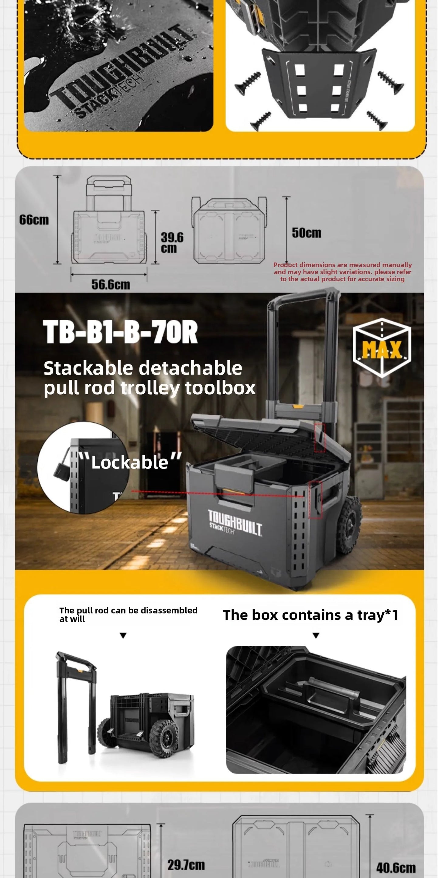 New Design TOUGHBUILT All-in-One Tool Box, Waterproof Stackable Rolling Storage Case for Electrician, Camping, Vehicle & Repair