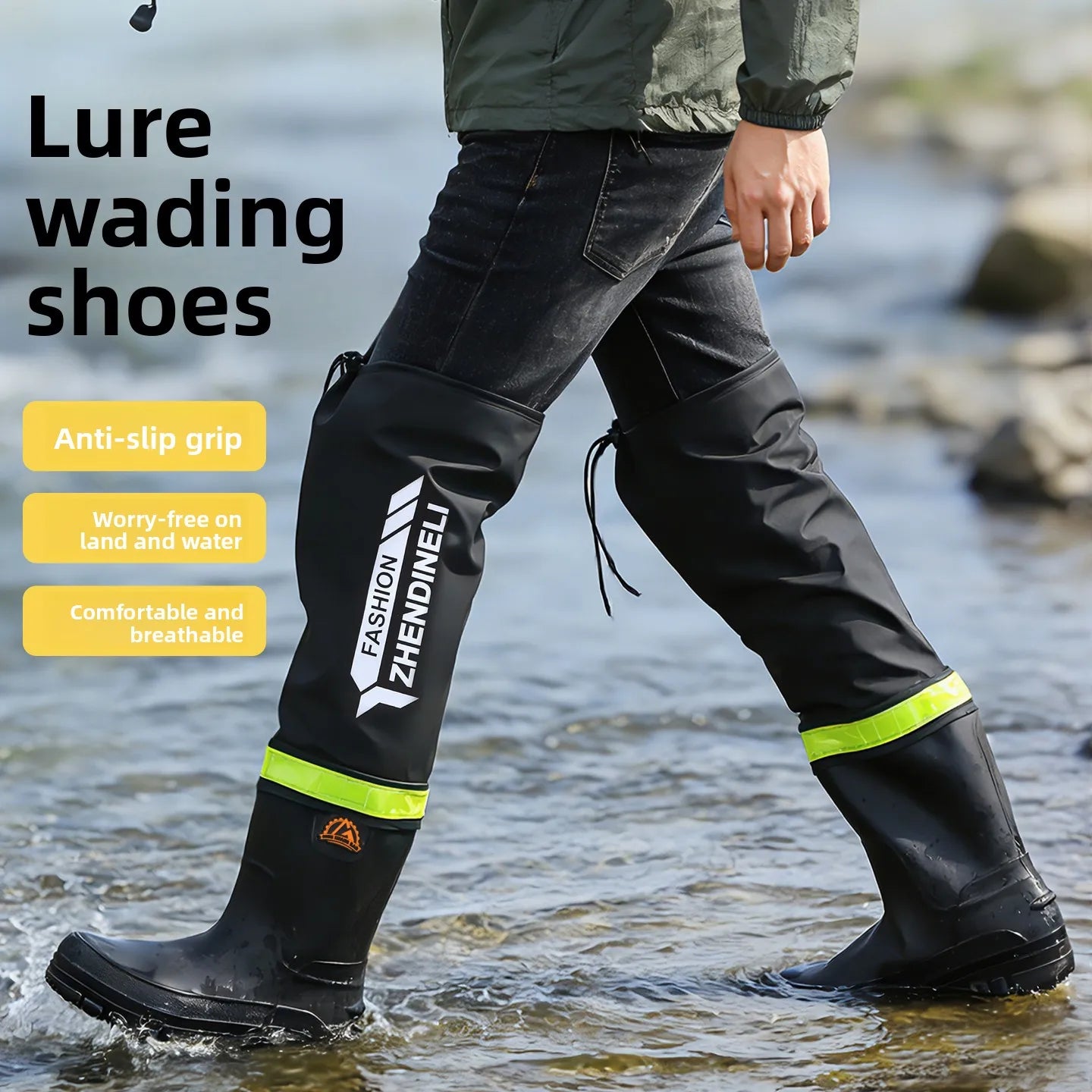 Foldable outdoor high-top rain boots men's lure waterproof anti-slip lure fishing wading boots rice transplanting stream tracing