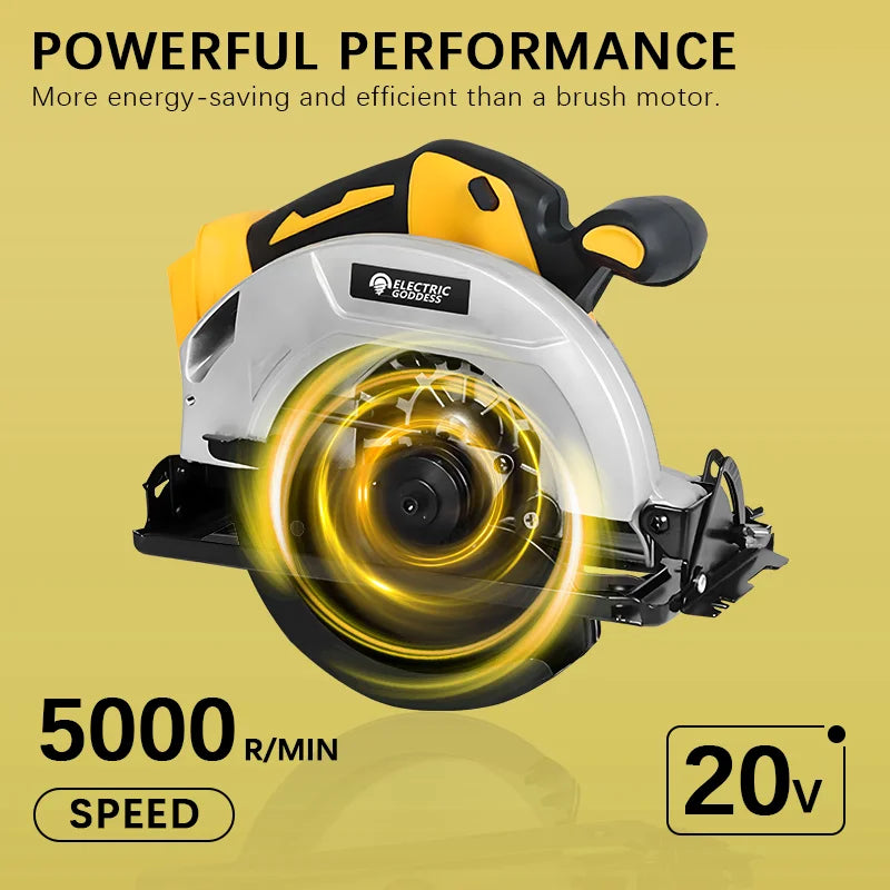7-inch Cordless Circular Saw 5000rpm Brushless Woodworking Saw 45-degree Cutting Angle Adjustment For Dewalt 20V Battery Pin