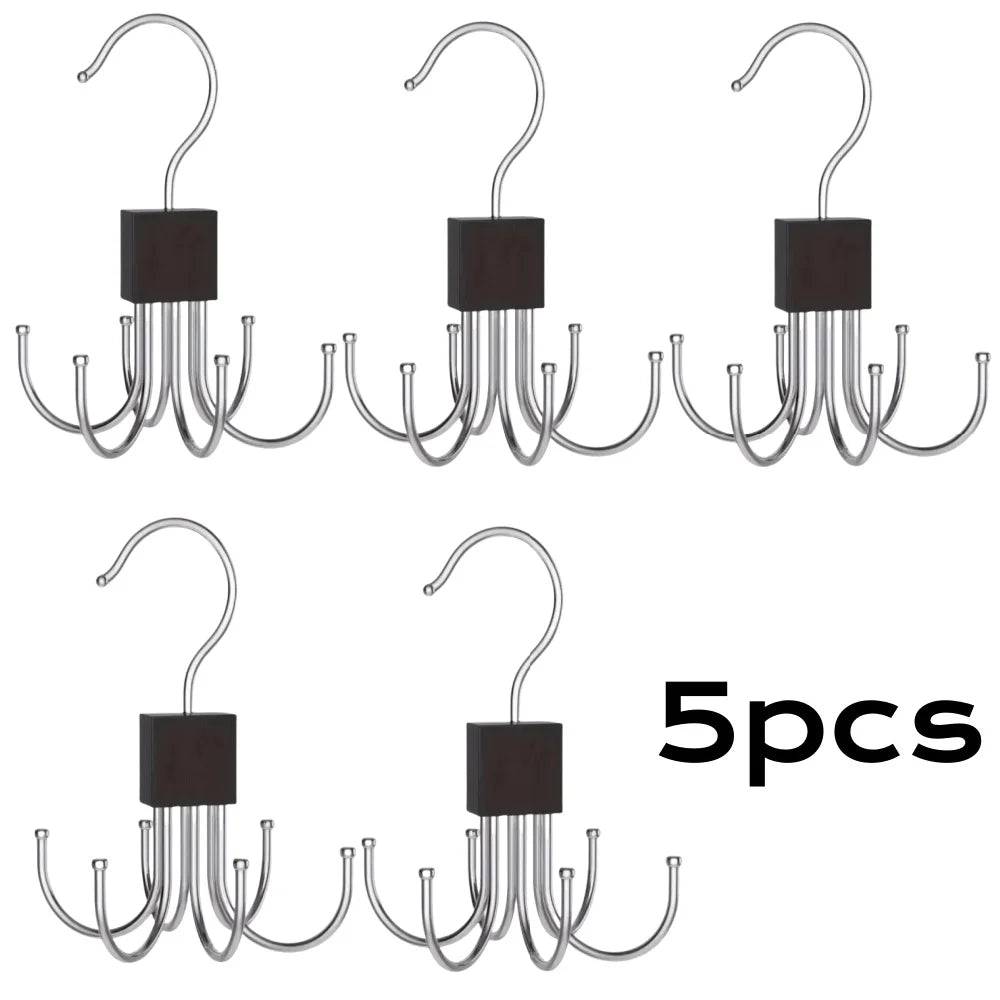 1/5pcs 360° Rotating Storage Hanger Hook Multi-Claw Bag Metal Belts Rack Wooden Organizer For Bras Ties Household Closet Acces