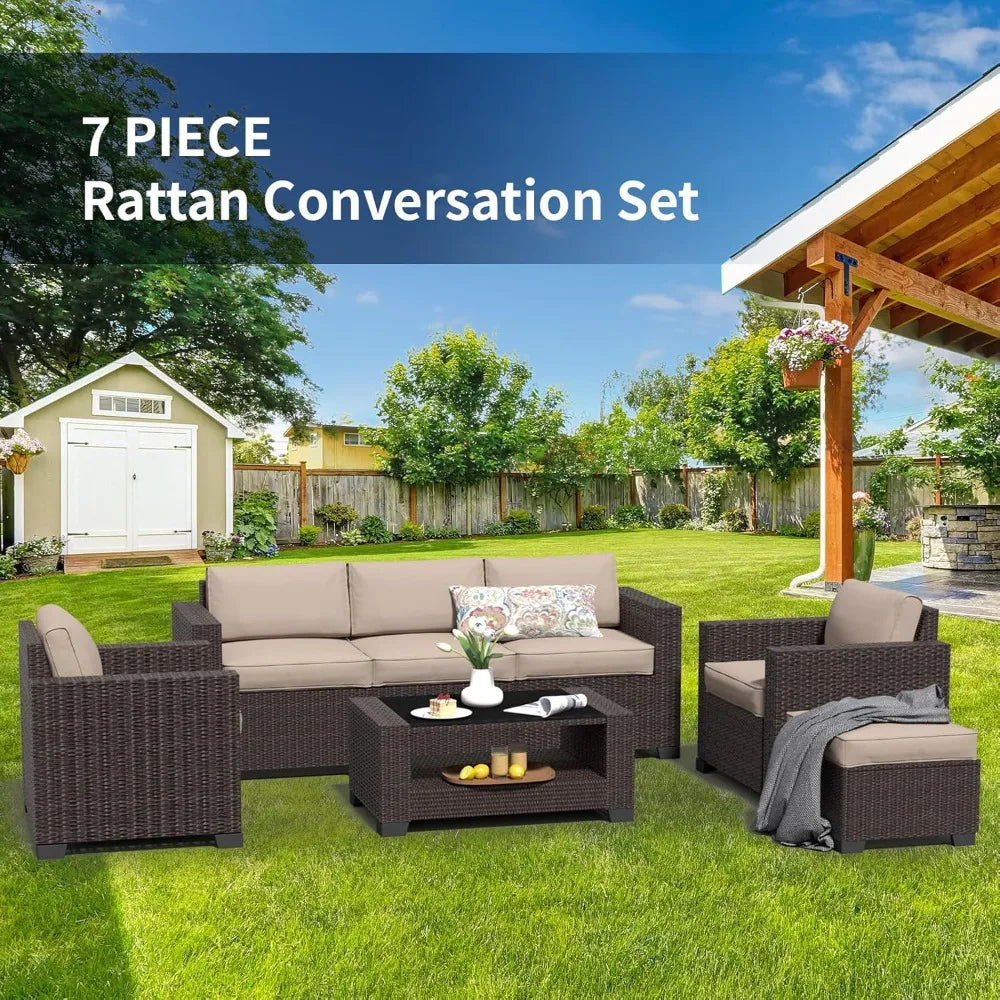 7 Piece Patio Furniture Set, Wicker Outdoor Sofa Set