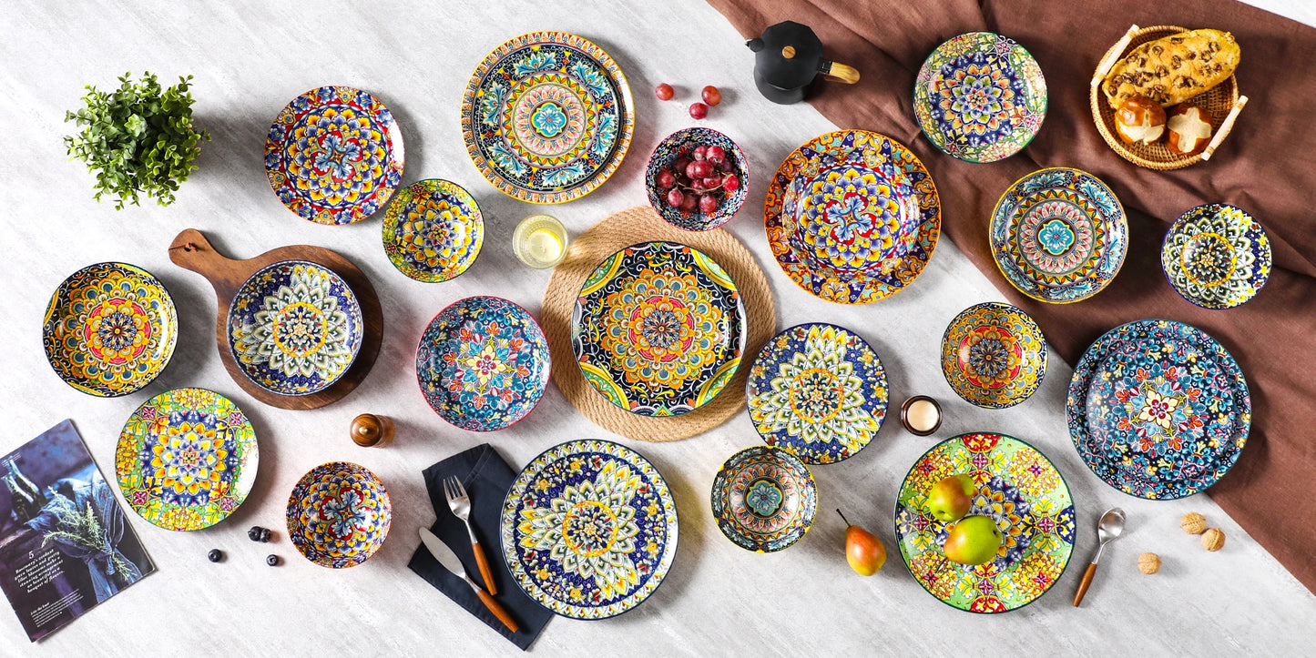 Vancasso 12/16/18/24 Piece Ceramic Dinnerware Set Stoneware Bohemian Style with Dinner/Dessert Plate/Cereal/Pasta Bowl For 6