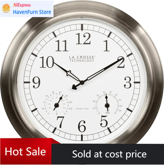 Activity price404-80017-INT 17.9-inch Indoor/Outdoor Classic Stainless Steel Atomic Analog Wall Clock