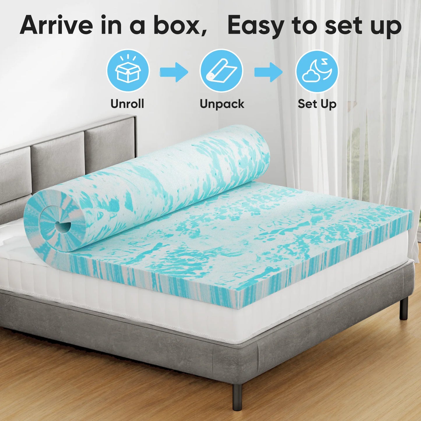 Gel Memory Foam Mattress Topper for Cooling Breathable Comfort