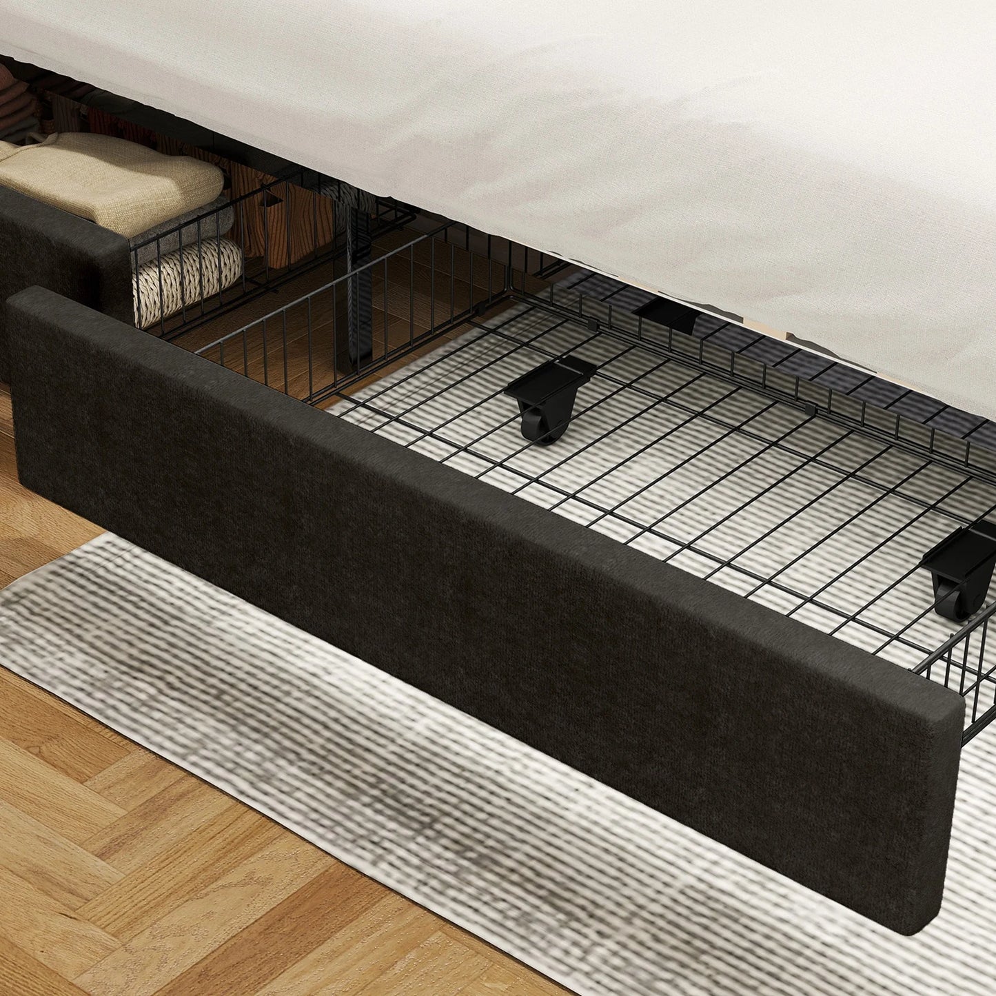 81.50×55.12×48.43inch Full Size Bed Frame w Upholstered Button Tufted Headboard Wood Slat Support Metal Platform Bed Frame