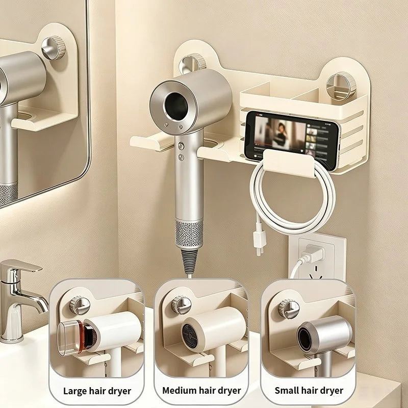 Strong Vacuum Suction Cup Bathroom Storage Rack, Punch Free Wall Mount Hair Dryer Holder