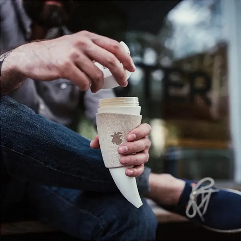 1Pc Stainless Steel Goat Horns Thermos Mug Coffee Cup Insulation Vacuum Flask Couple Traveling Hot Water Tea Cup