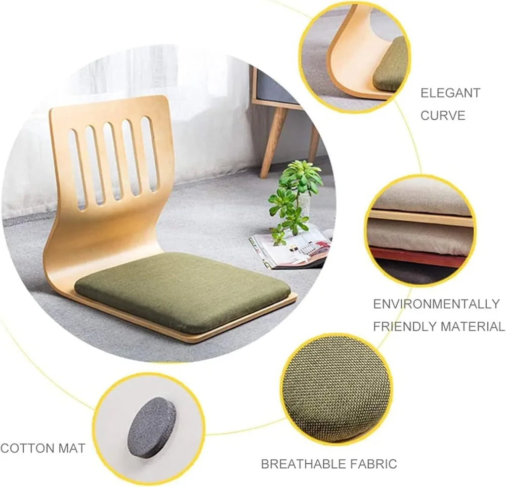 Japanese Legless Floor Chair, Wooden Tatami Meditation Chair for Reading TV Watching Bay Window Lounge